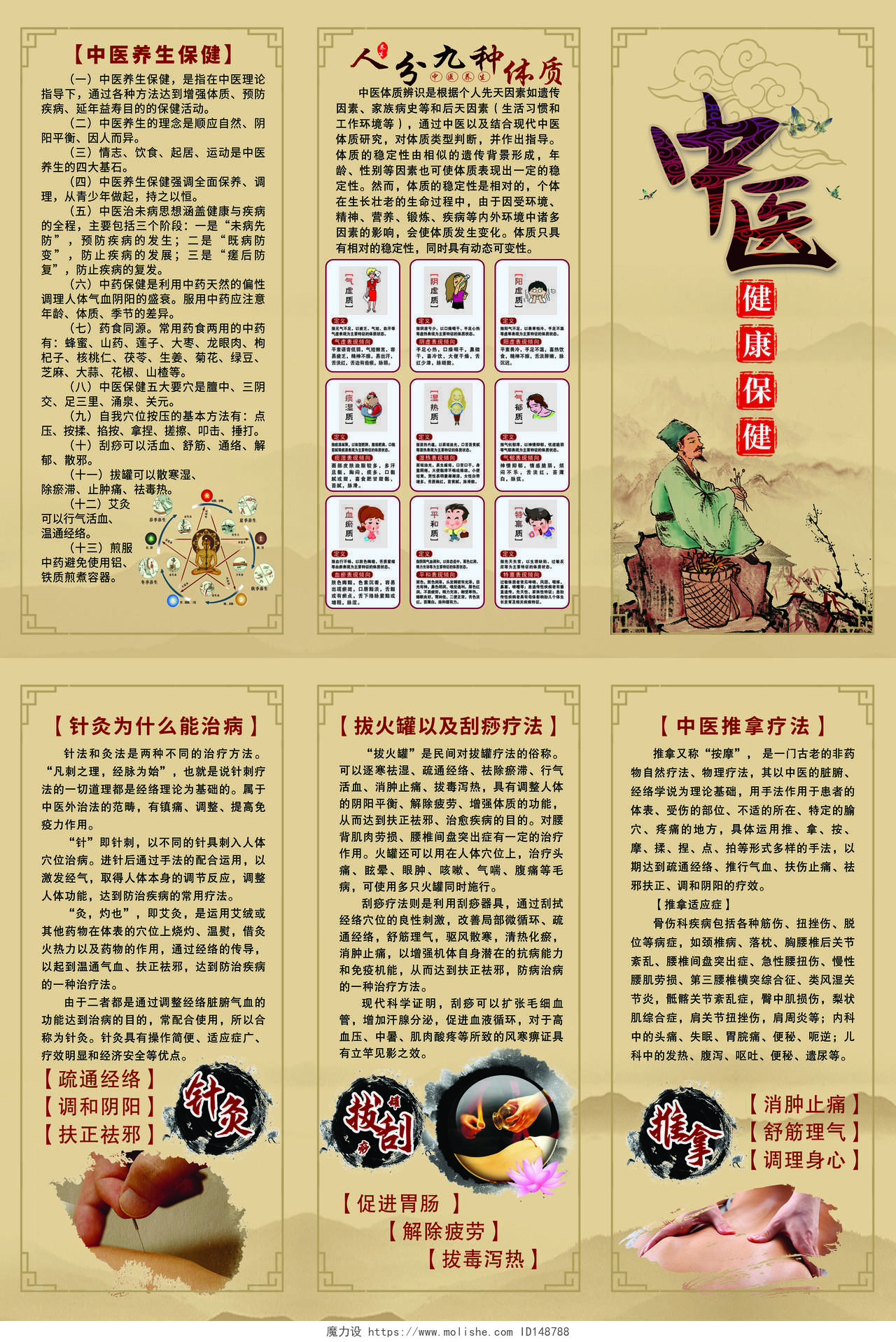 中国风古风水墨中医传统文化中医医学三折页宣传中医保健